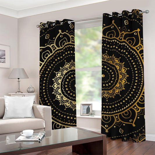 Black And Gold Mandala Print Grommet Curtains
