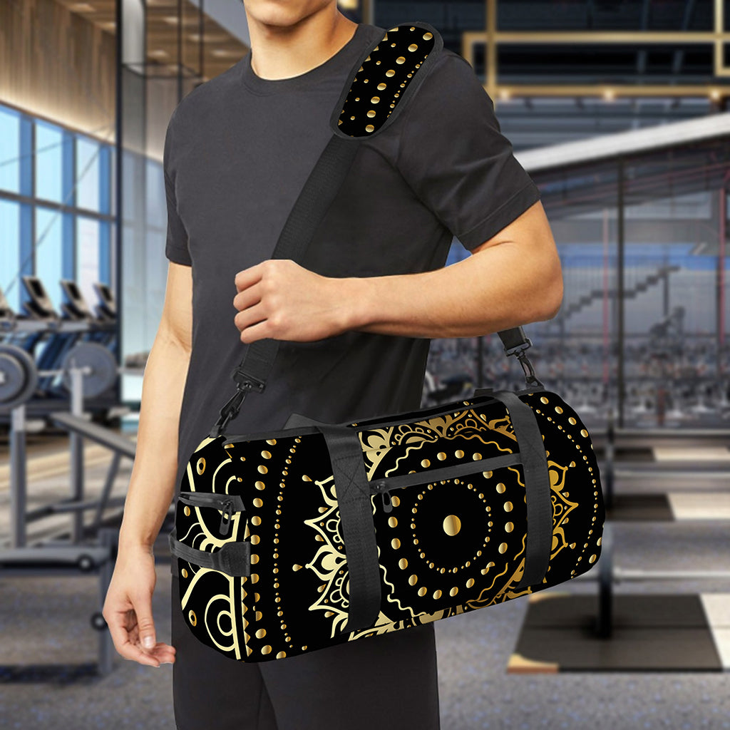 Black And Gold Mandala Print Gym Bag