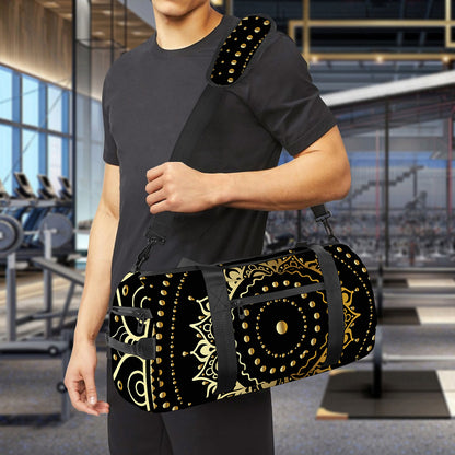 Black And Gold Mandala Print Gym Bag