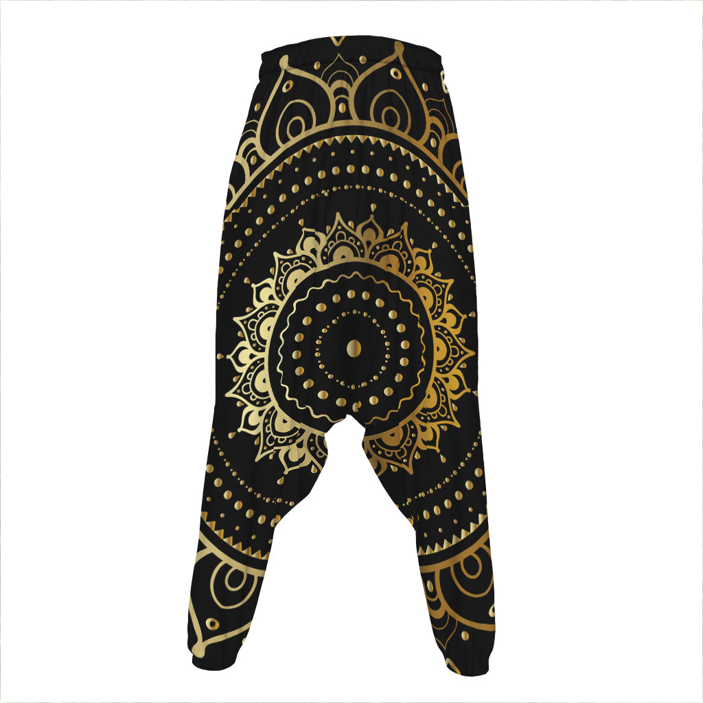 Black And Gold Mandala Print Hammer Pants