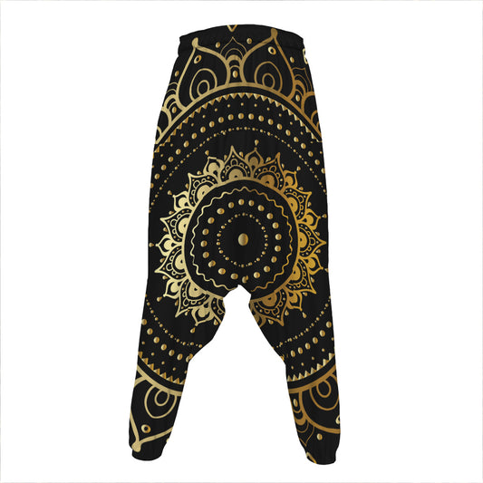 Black And Gold Mandala Print Hammer Pants