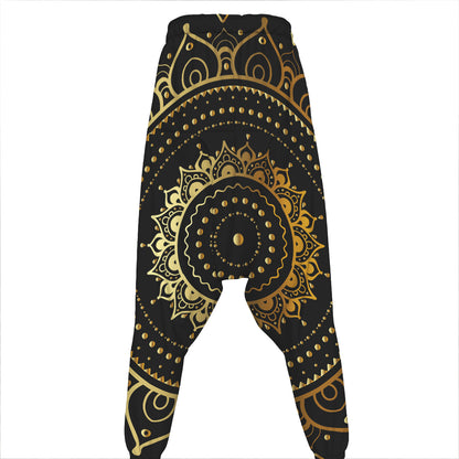 Black And Gold Mandala Print Hammer Pants