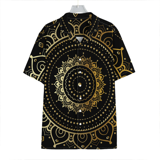 Black And Gold Mandala Print Hawaiian Shirt