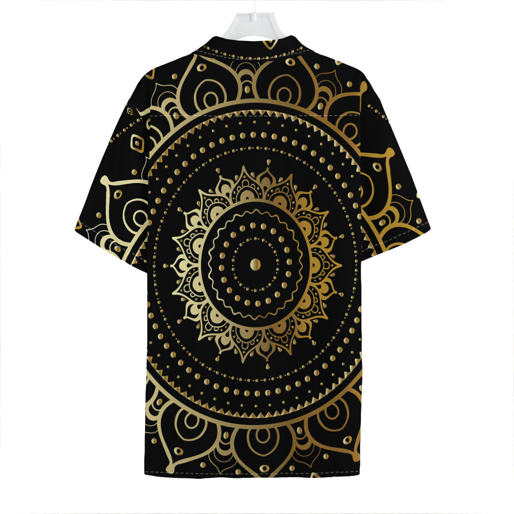 Black And Gold Mandala Print Hawaiian Shirt