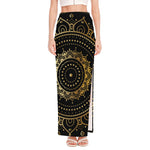 Black And Gold Mandala Print High Slit Maxi Skirt