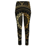 Black And Gold Mandala Print High-Waisted Pocket Leggings