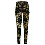 Black And Gold Mandala Print High-Waisted Pocket Leggings