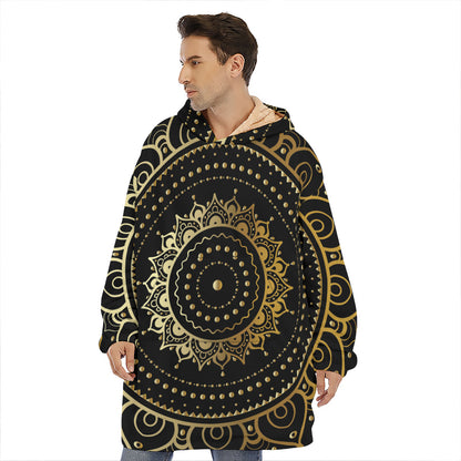 Black And Gold Mandala Print Hoodie Blanket