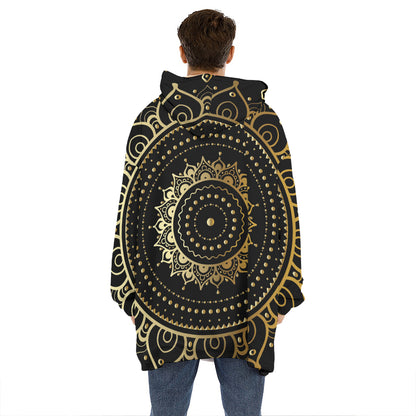 Black And Gold Mandala Print Hoodie Blanket