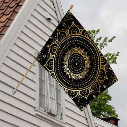 Black And Gold Mandala Print House Flag