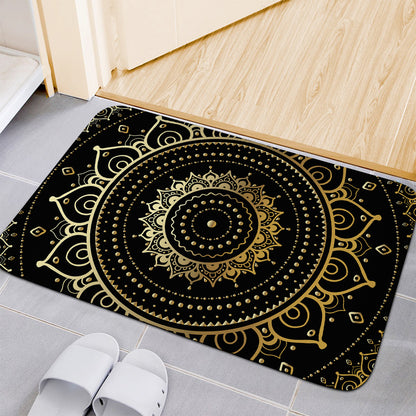 Black And Gold Mandala Print Indoor Door Mat