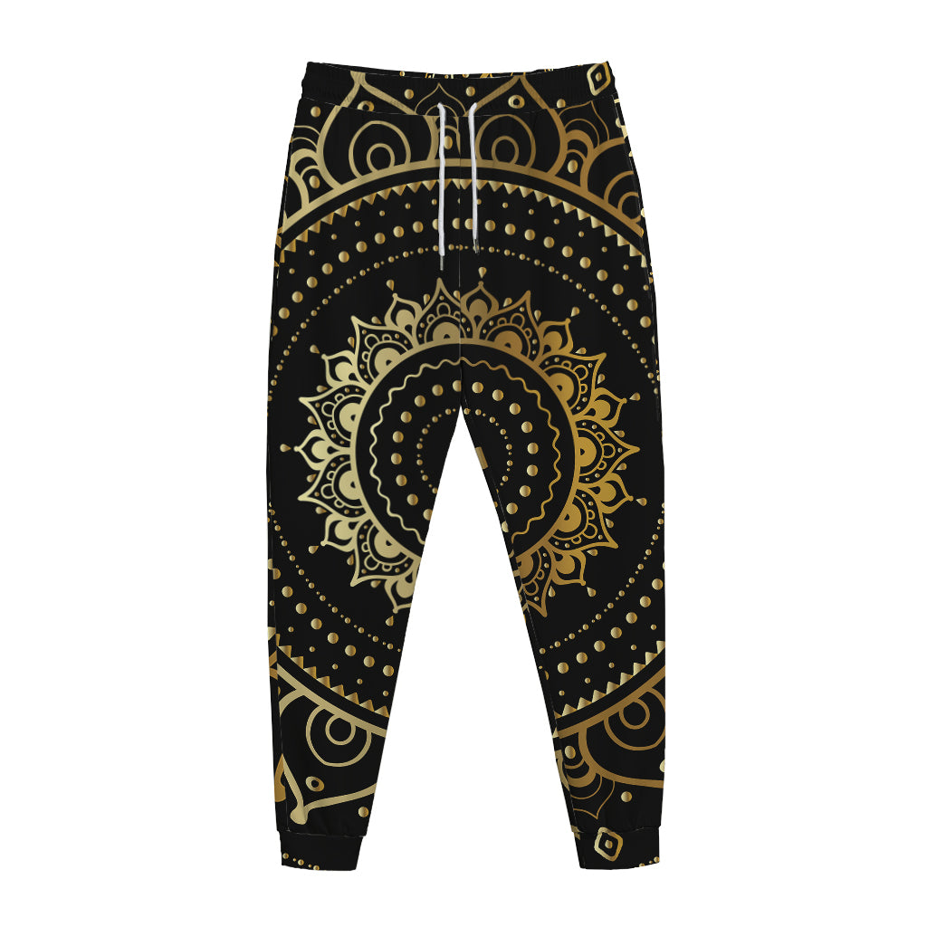 Black And Gold Mandala Print Jogger Pants