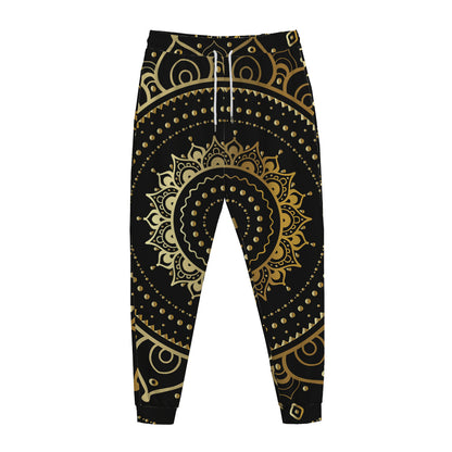 Black And Gold Mandala Print Jogger Pants
