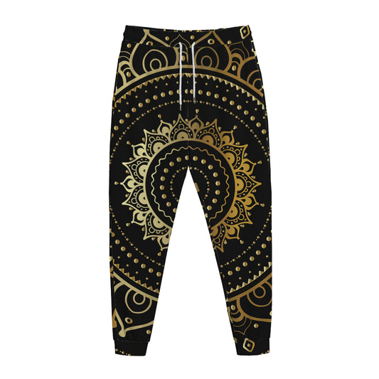Black And Gold Mandala Print Jogger Pants