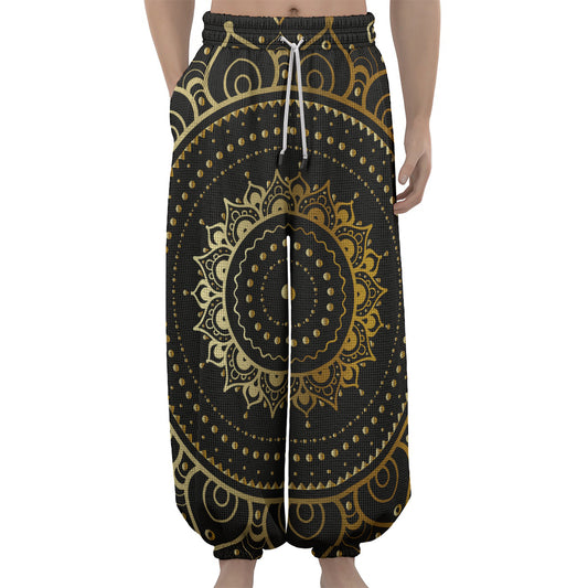 Black And Gold Mandala Print Lantern Pants
