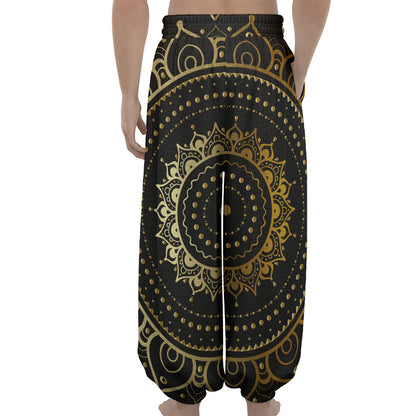 Black And Gold Mandala Print Lantern Pants