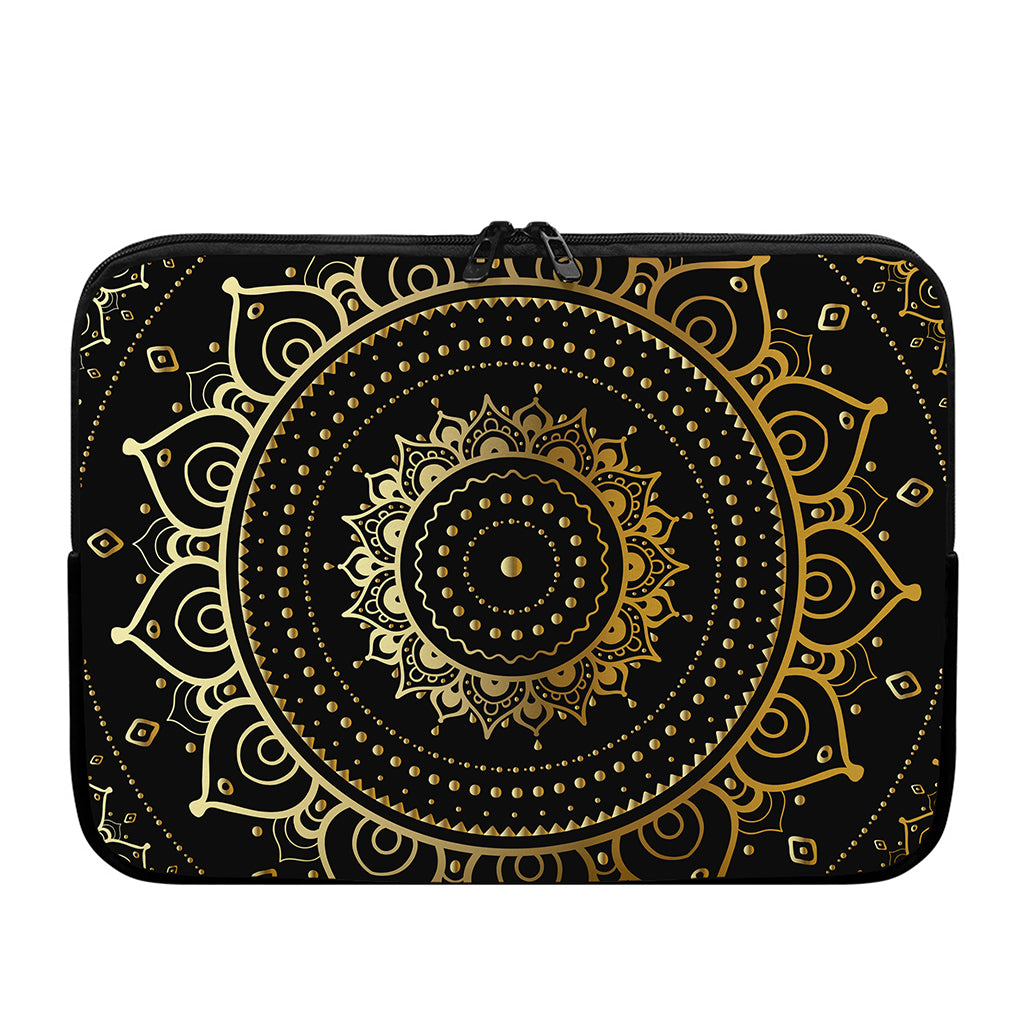 Black And Gold Mandala Print Laptop Sleeve
