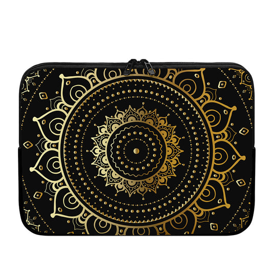 Black And Gold Mandala Print Laptop Sleeve