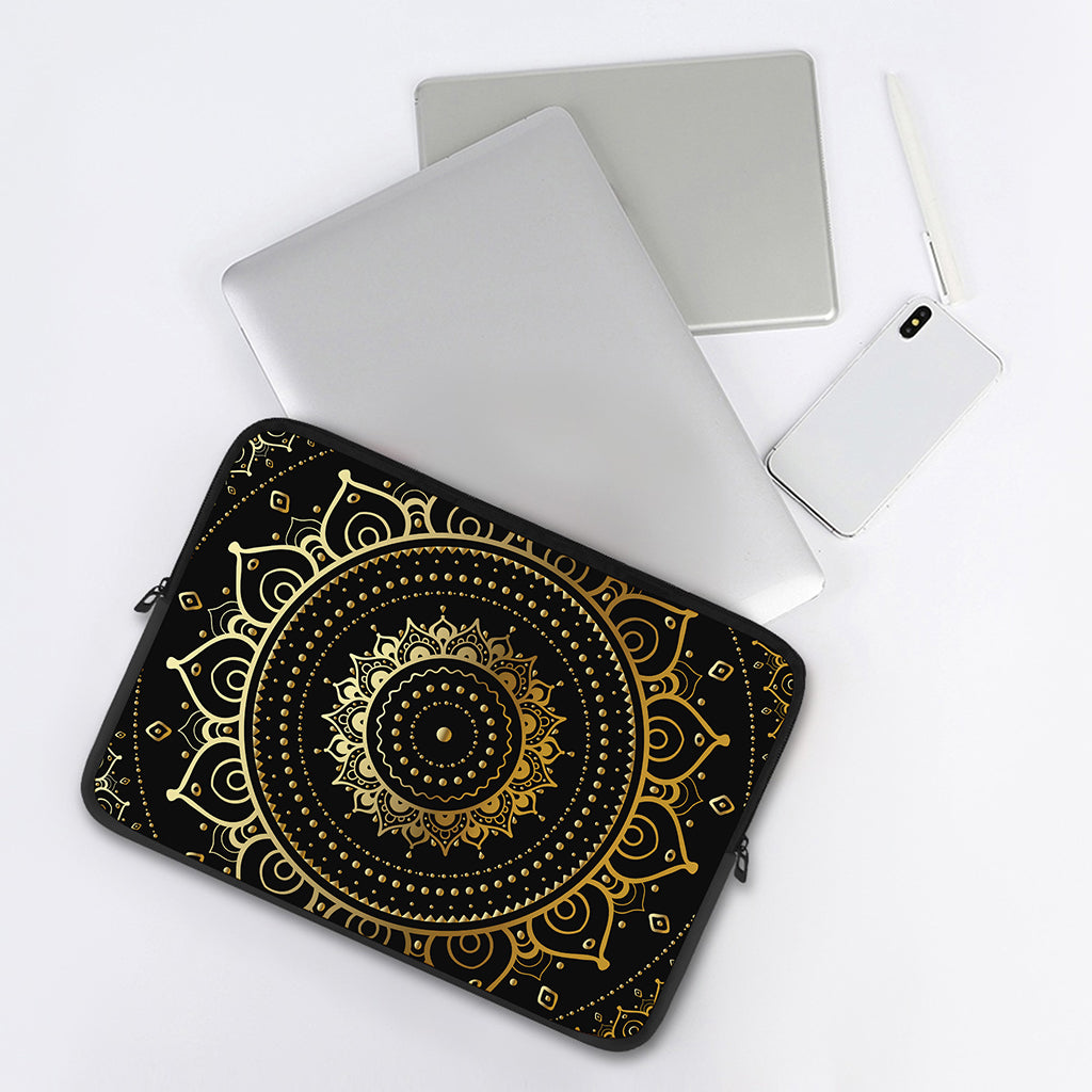 Black And Gold Mandala Print Laptop Sleeve