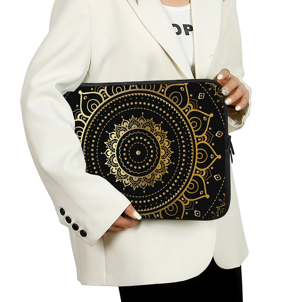 Black And Gold Mandala Print Laptop Sleeve