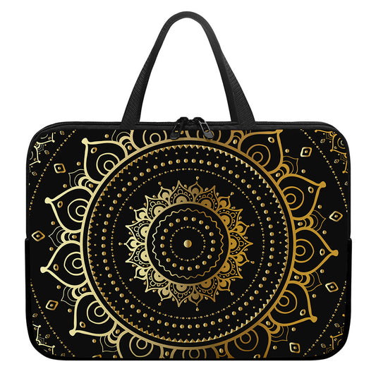 Black And Gold Mandala Print Laptop Sleeve With Handle
