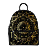 Black And Gold Mandala Print Leather Backpack