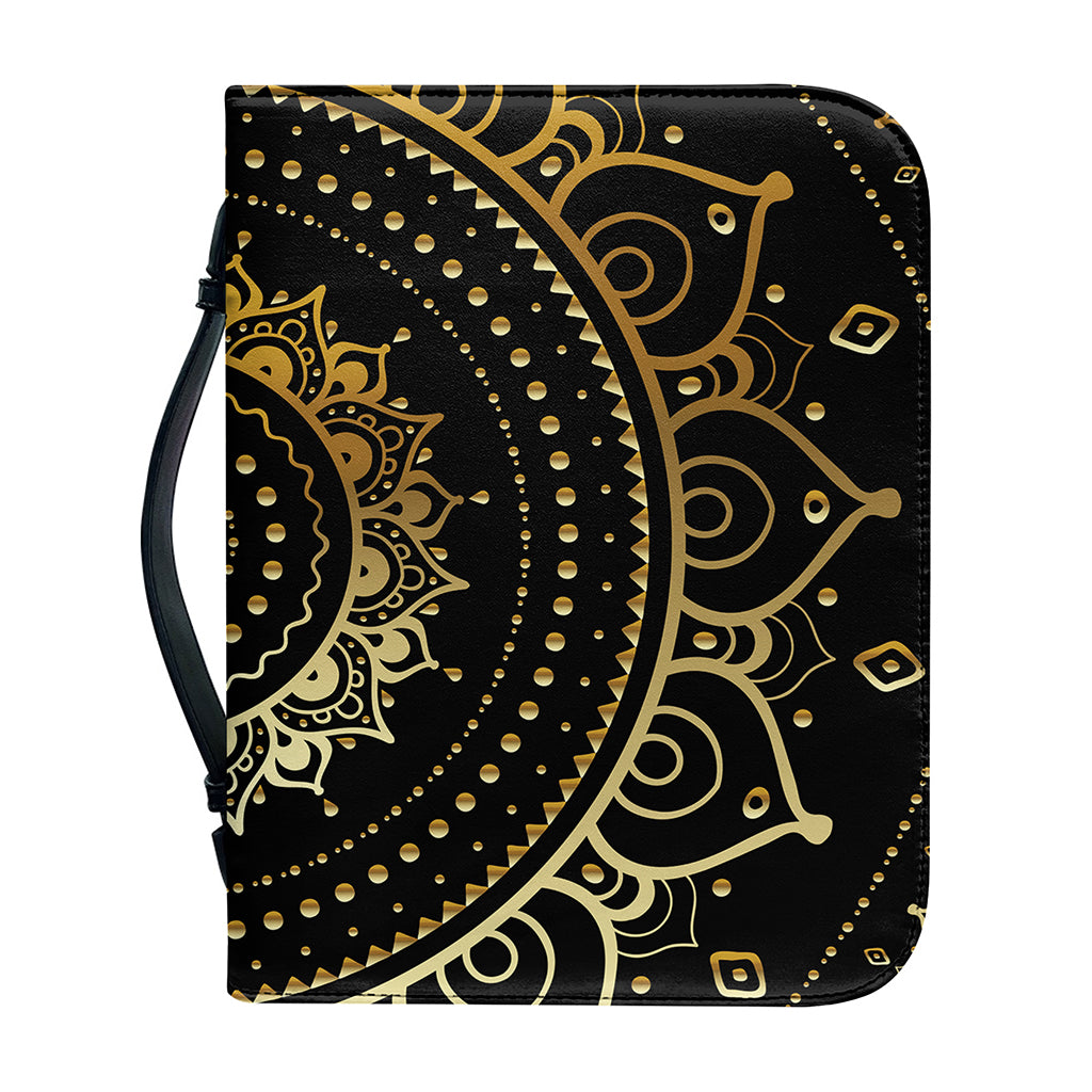 Black And Gold Mandala Print Leather Bible Cover