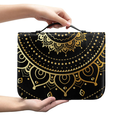 Black And Gold Mandala Print Leather Bible Cover