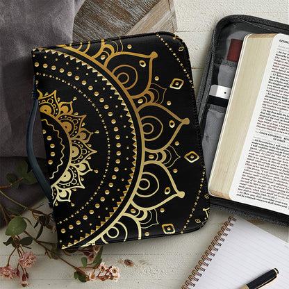 Black And Gold Mandala Print Leather Bible Cover