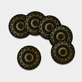Black And Gold Mandala Print Leather Coaster Set