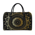 Black And Gold Mandala Print Leather Duffel Bag