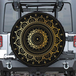 Black And Gold Mandala Print Leather Spare Tire Cover