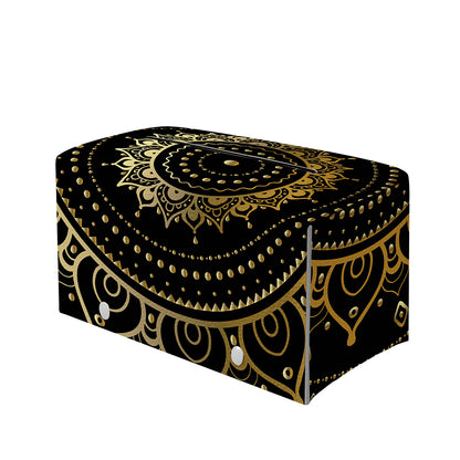 Black And Gold Mandala Print Leather Tissue Box Cover