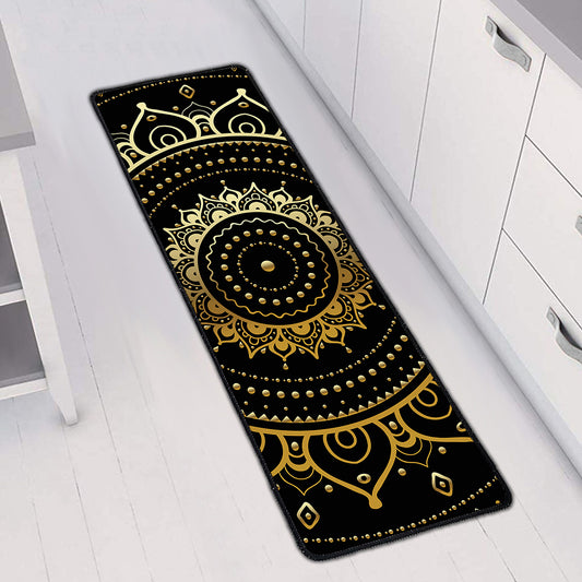 Black And Gold Mandala Print Long Kitchen Mat