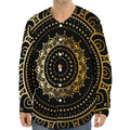 Black And Gold Mandala Print Long Sleeve Baseball Jersey