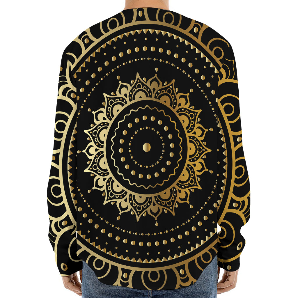 Black And Gold Mandala Print Long Sleeve Baseball Jersey