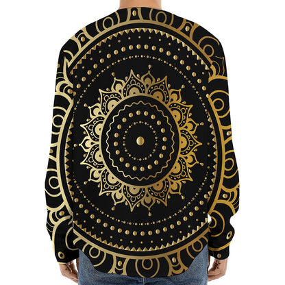 Black And Gold Mandala Print Long Sleeve Baseball Jersey