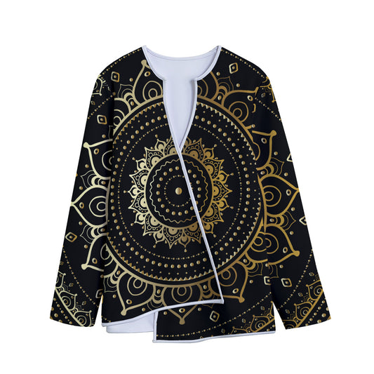 Black And Gold Mandala Print Long Sleeve Short Coat