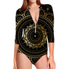 Black And Gold Mandala Print Long Sleeve Swimsuit