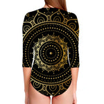 Black And Gold Mandala Print Long Sleeve Swimsuit