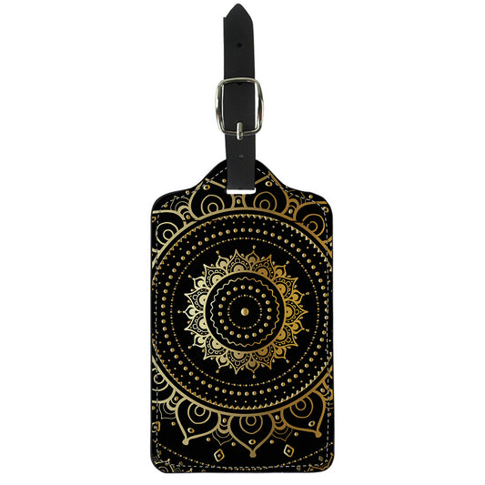Black And Gold Mandala Print Luggage Tag