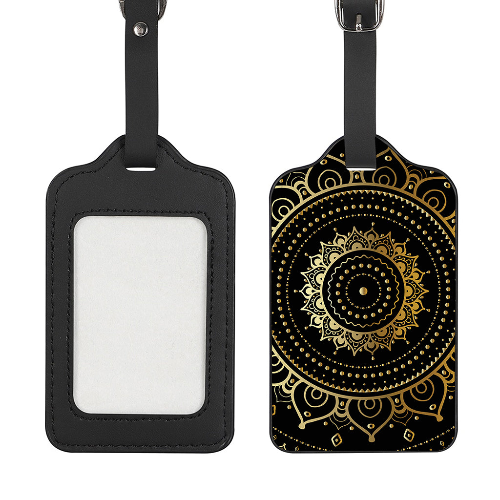 Black And Gold Mandala Print Luggage Tag