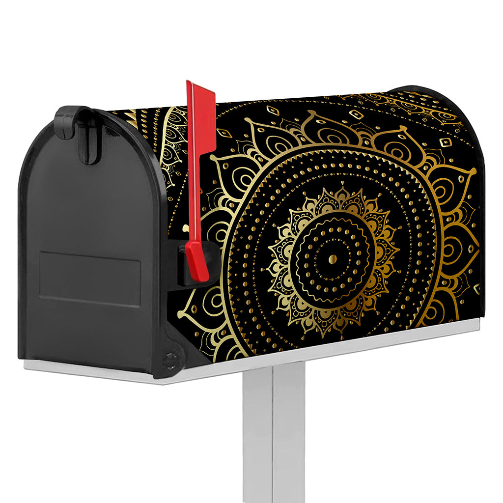 Black And Gold Mandala Print Mailbox Cover