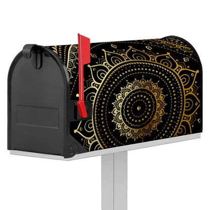 Black And Gold Mandala Print Mailbox Cover