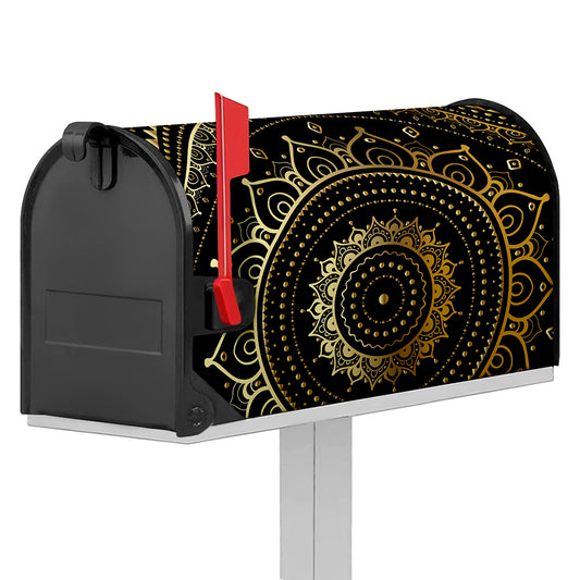 Black And Gold Mandala Print Mailbox Cover