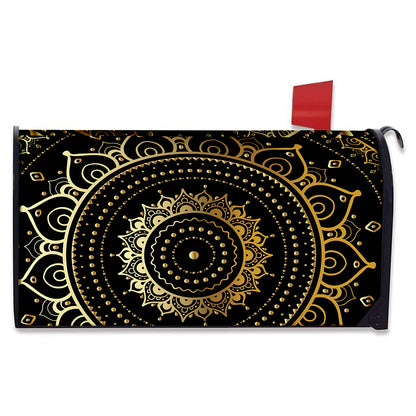 Black And Gold Mandala Print Mailbox Cover