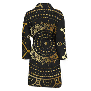 Black And Gold Mandala Print Men's Bathrobe