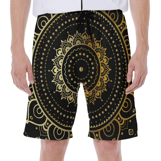 Black And Gold Mandala Print Men's Beach Shorts