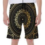 Black And Gold Mandala Print Men's Beach Shorts