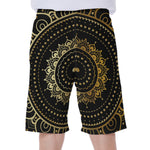 Black And Gold Mandala Print Men's Beach Shorts